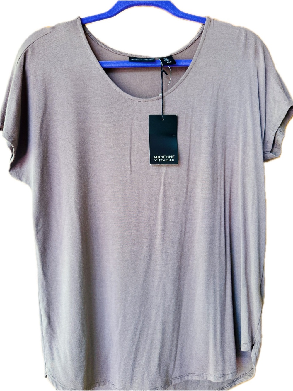 Adrienne Vittadini Taupe Scoop Neck Short Sleeve Tee